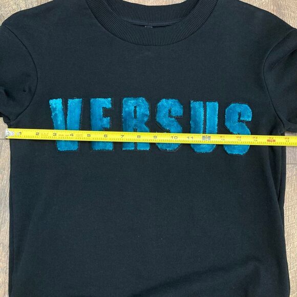 Versus Versace Women Black Sweatshirt Crewneck Pullover Velour Logo Luxury sz S - Picture 6 of 11
